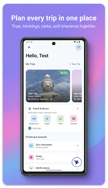 Plan every trip in one place — trips, bookings, tasks, and itineraries together