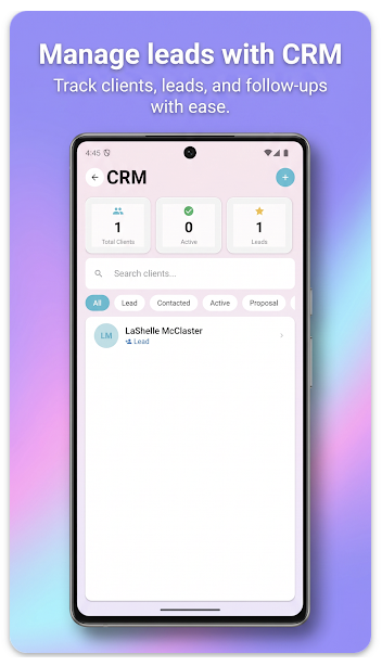 Manage leads with CRM — track clients, leads, and follow-ups with ease