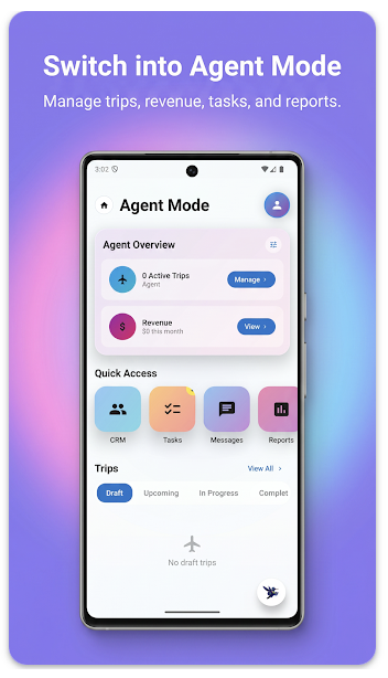 Switch into Agent Mode — manage trips, revenue, tasks, and reports